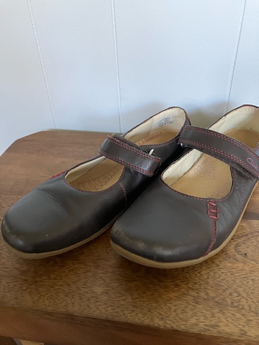 Clarks Dark Brown Leather Mary Jane Flats with Contrast Stitching - Picture 2 of 7